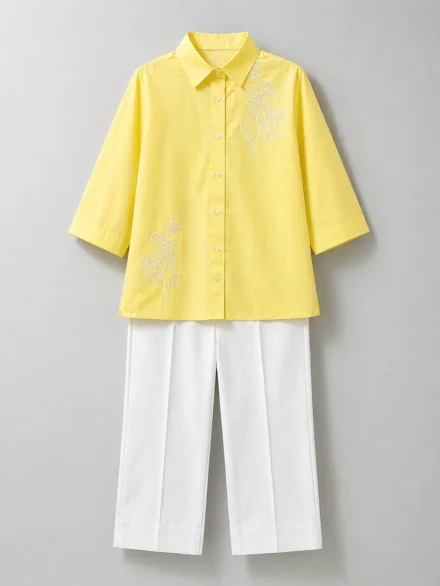 Soft Yellow Embroidered Coord Set